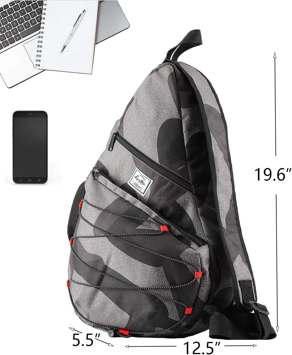 d'yallee 15.4" Sling Bag for Men Crossbody Shoulder Chest Bags Nylon for Travel Gym Sport Hiking with USB Charger Port 