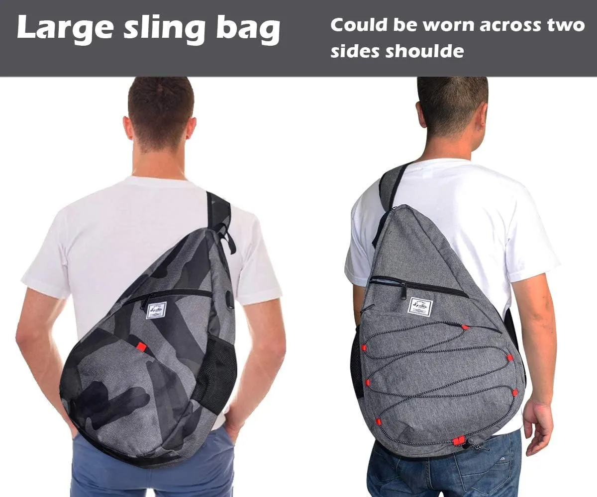 d'yallee 15.4" Sling Bag for Men Crossbody Shoulder Chest Bags Nylon for Travel Gym Sport Hiking with USB Charger Port 