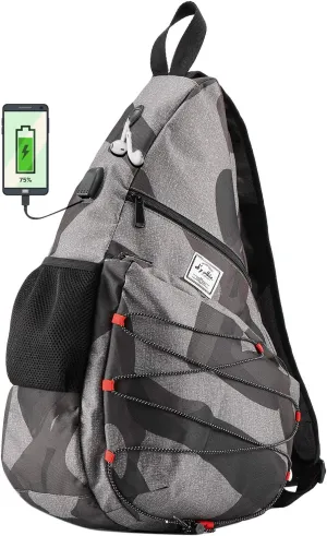 d'yallee 15.4" Sling Bag for Men Crossbody Shoulder Chest Bags Nylon for Travel Gym Sport Hiking with USB Charger Port 