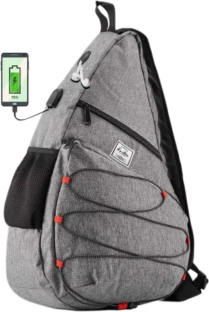 d'yallee 15.4" Sling Bag for Men Crossbody Shoulder Chest Bags Nylon for Travel Gym Sport Hiking with USB Charger Port 