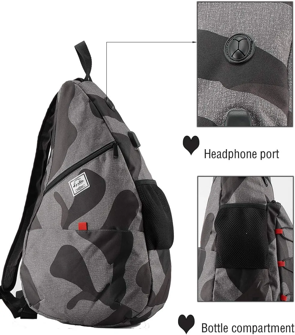 d'yallee 15.4" Sling Bag for Men Crossbody Shoulder Chest Bags Nylon for Travel Gym Sport Hiking with USB Charger Port 