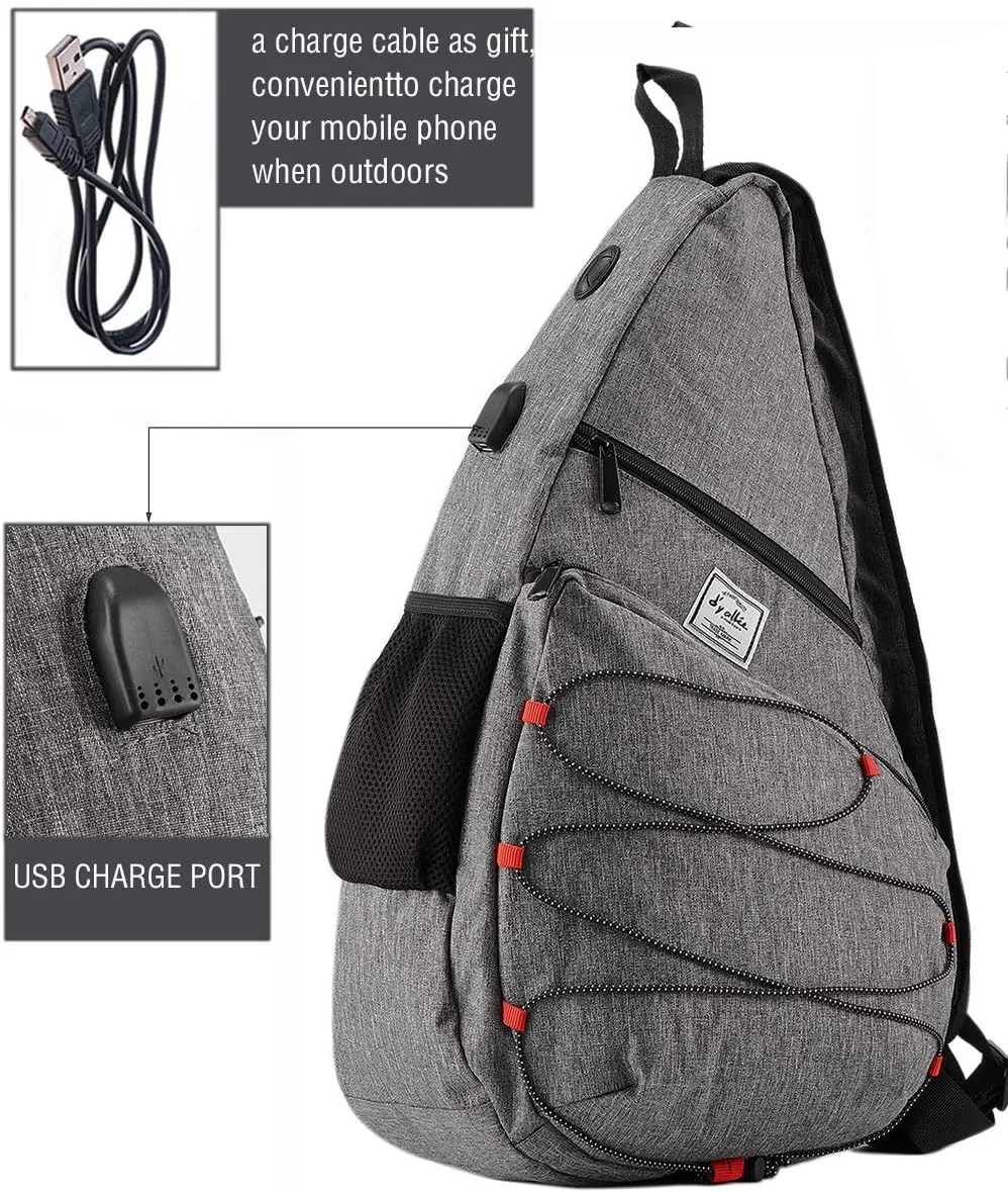 d'yallee 15.4" Sling Bag for Men Crossbody Shoulder Chest Bags Nylon for Travel Gym Sport Hiking with USB Charger Port 