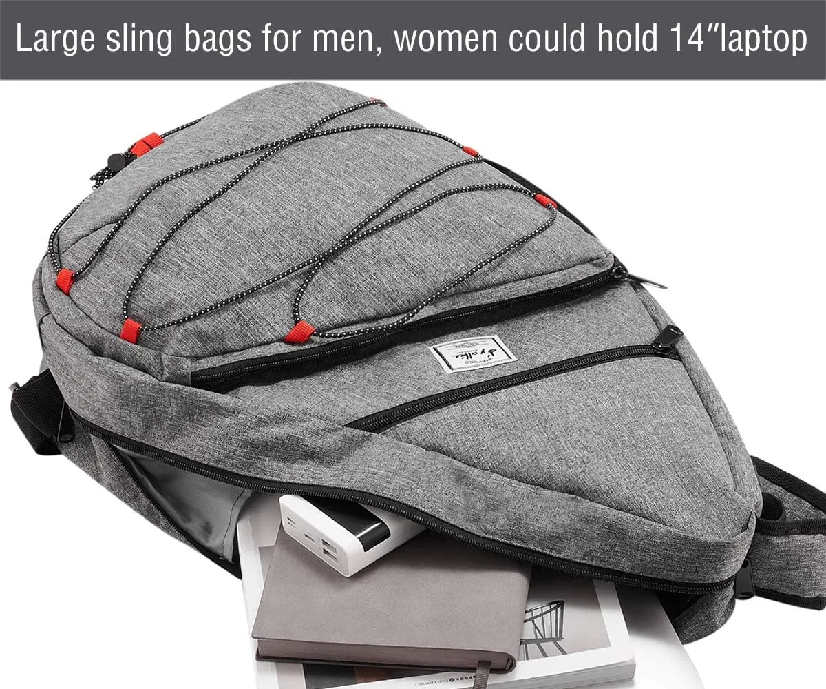 d'yallee 15.4" Sling Bag for Men Crossbody Shoulder Chest Bags Nylon for Travel Gym Sport Hiking with USB Charger Port 