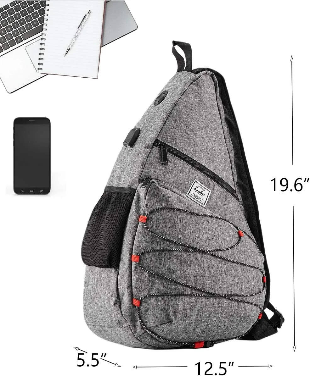 d'yallee 15.4" Sling Bag for Men Crossbody Shoulder Chest Bags Nylon for Travel Gym Sport Hiking with USB Charger Port 