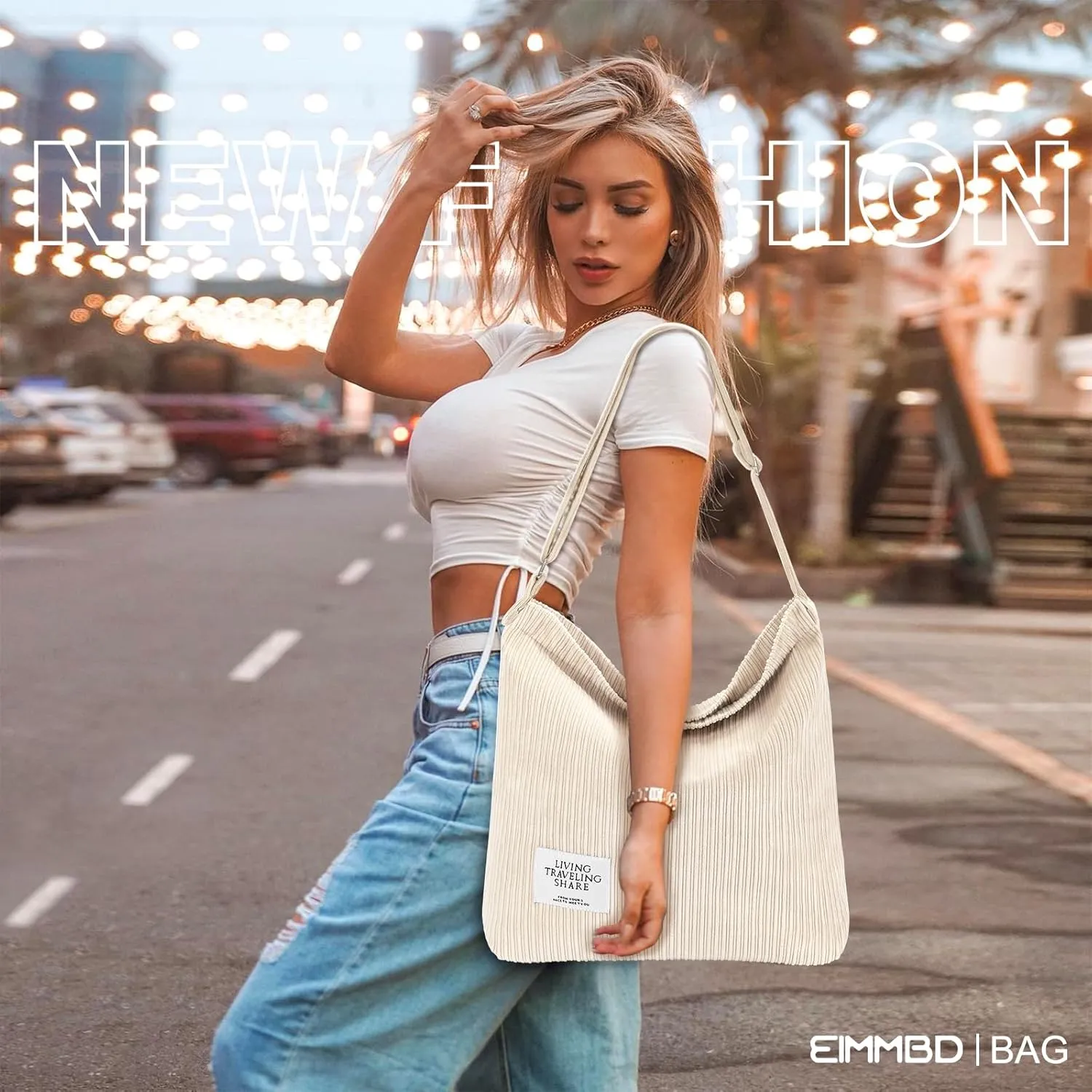 EIMMBD Corduroy Tote Bag for Women Tote Bag Aesthetic Handbags Shoulder Bag Crossbody Bag with Zipper for Travel Work
