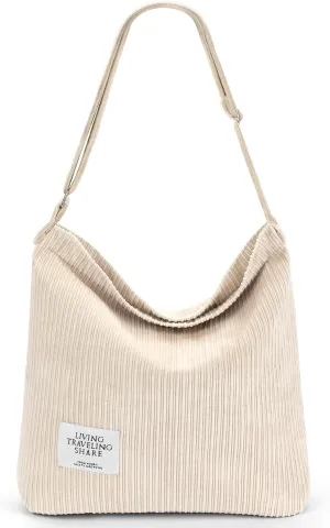 EIMMBD Corduroy Tote Bag for Women Tote Bag Aesthetic Handbags Shoulder Bag Crossbody Bag with Zipper for Travel Work