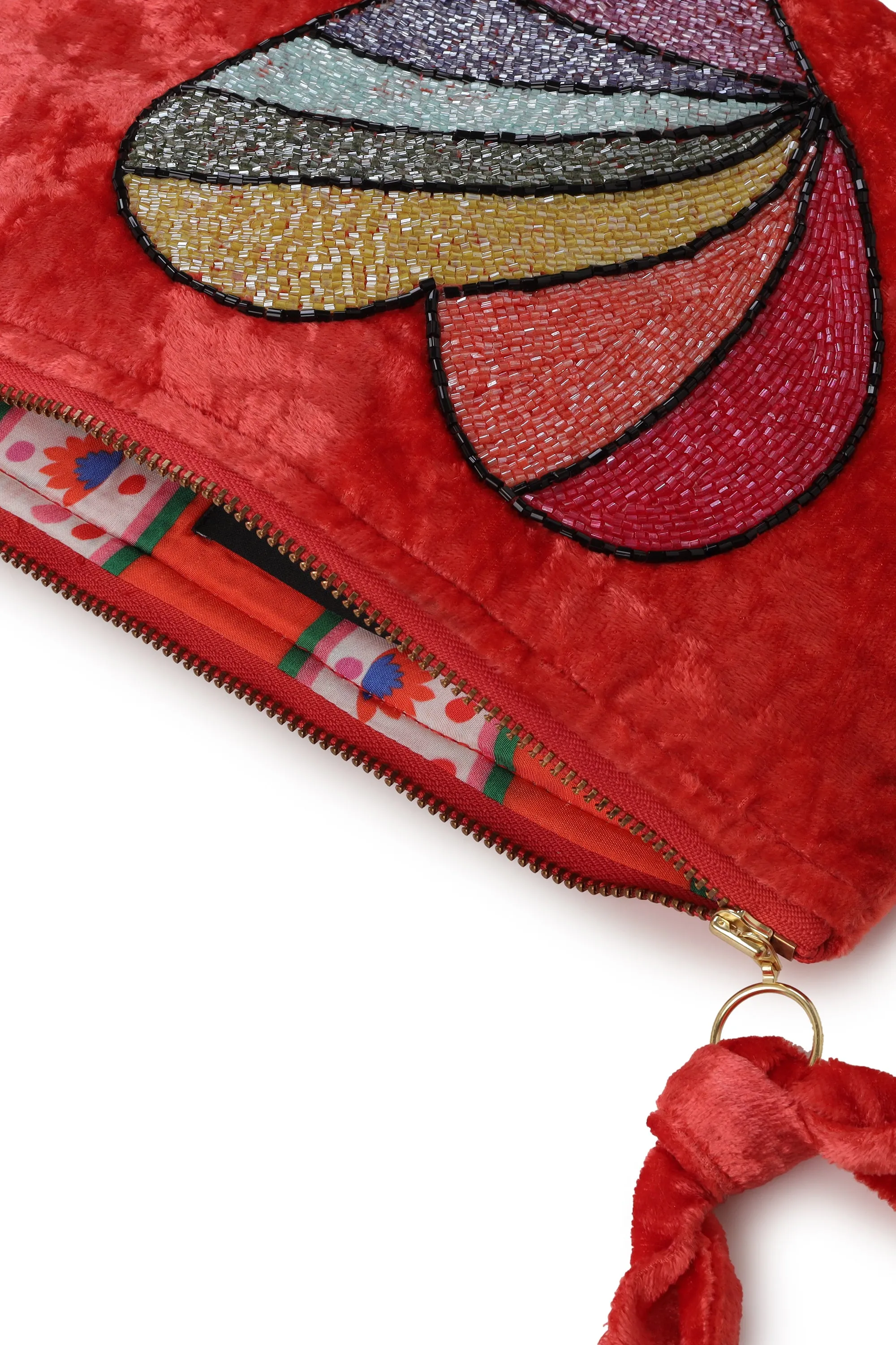 Emily Lovelock Heart Tigerlilly Orange Viscose Velvet Pochette