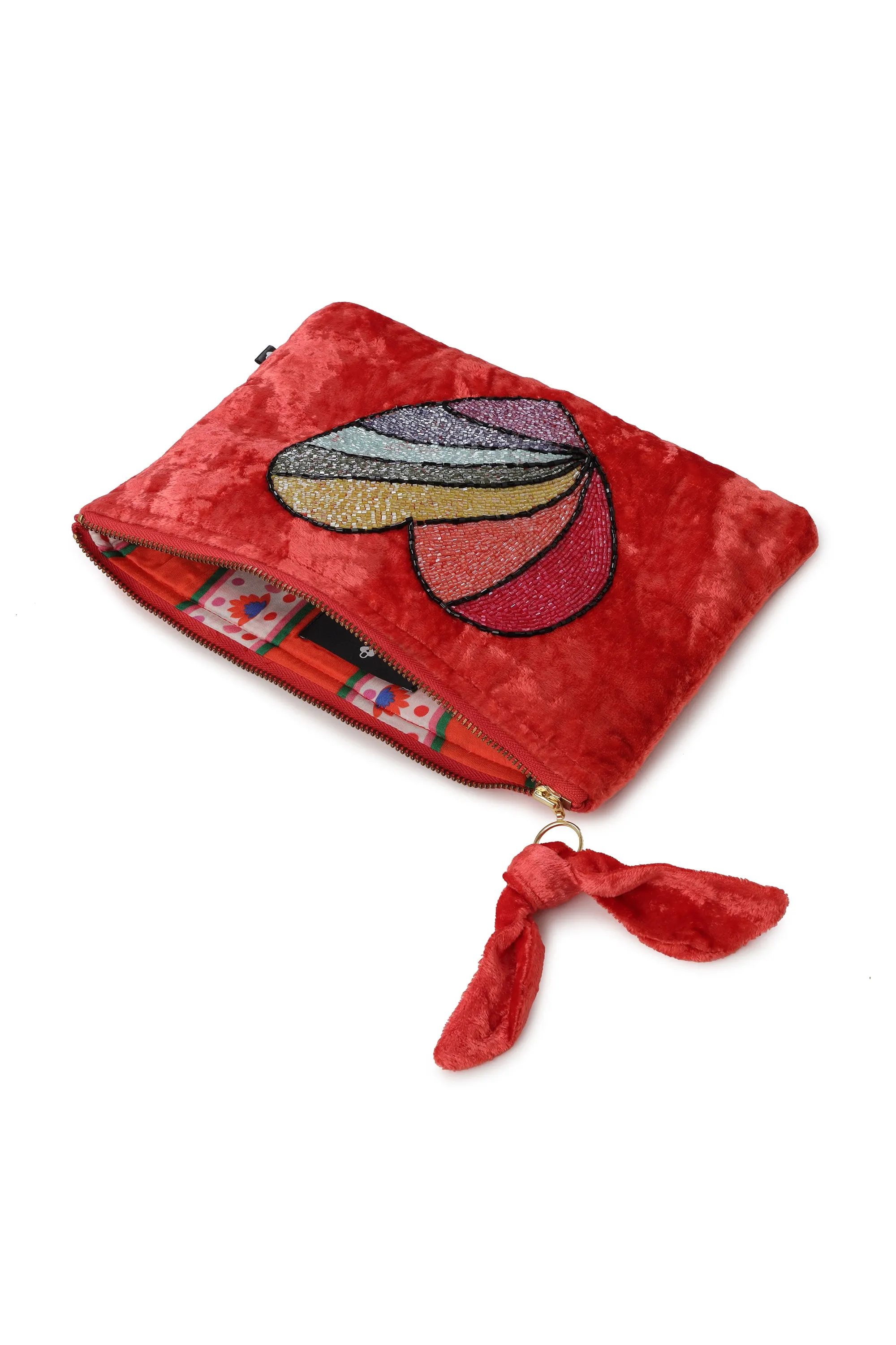 Emily Lovelock Heart Tigerlilly Orange Viscose Velvet Pochette