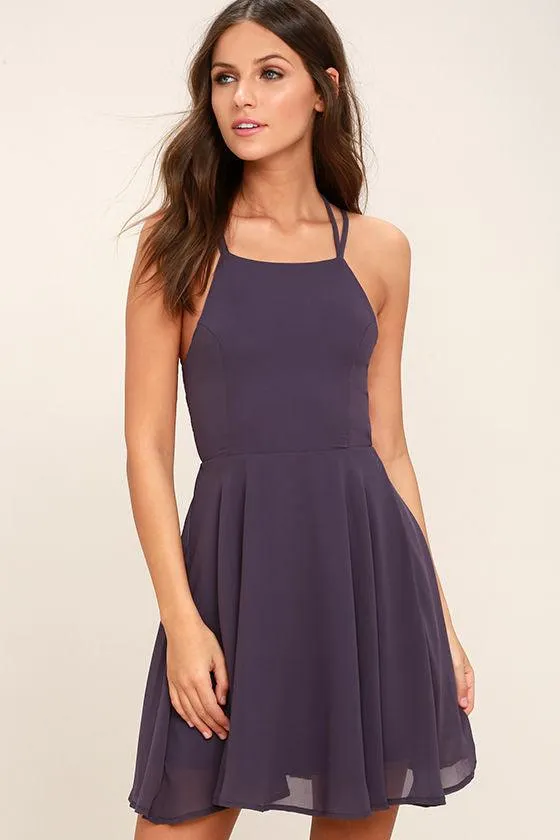 European And American Sexy Sleeveless Suspender Hollow Waist Solid Color Chiffon Dress