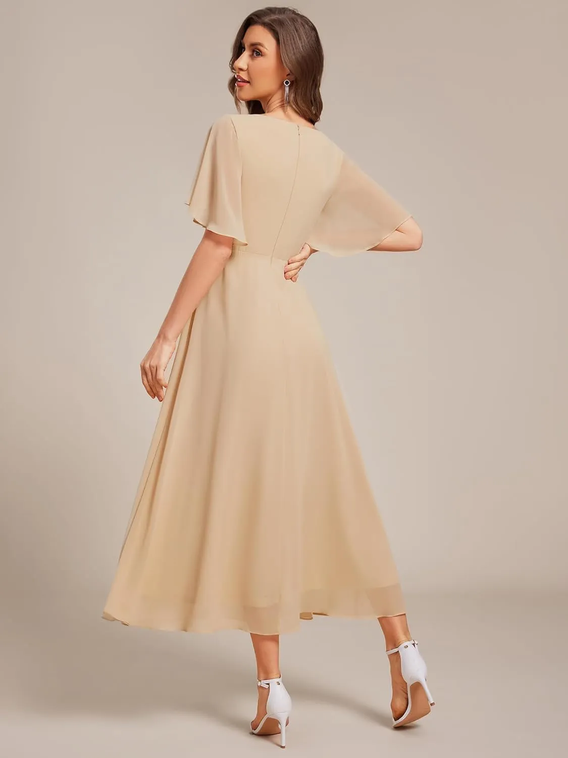 Ever-Pretty Women's Cocktail Dresses V Neck A-Line Elastic High Waist Wedding Guest Evening Party Maxi Dress 02093