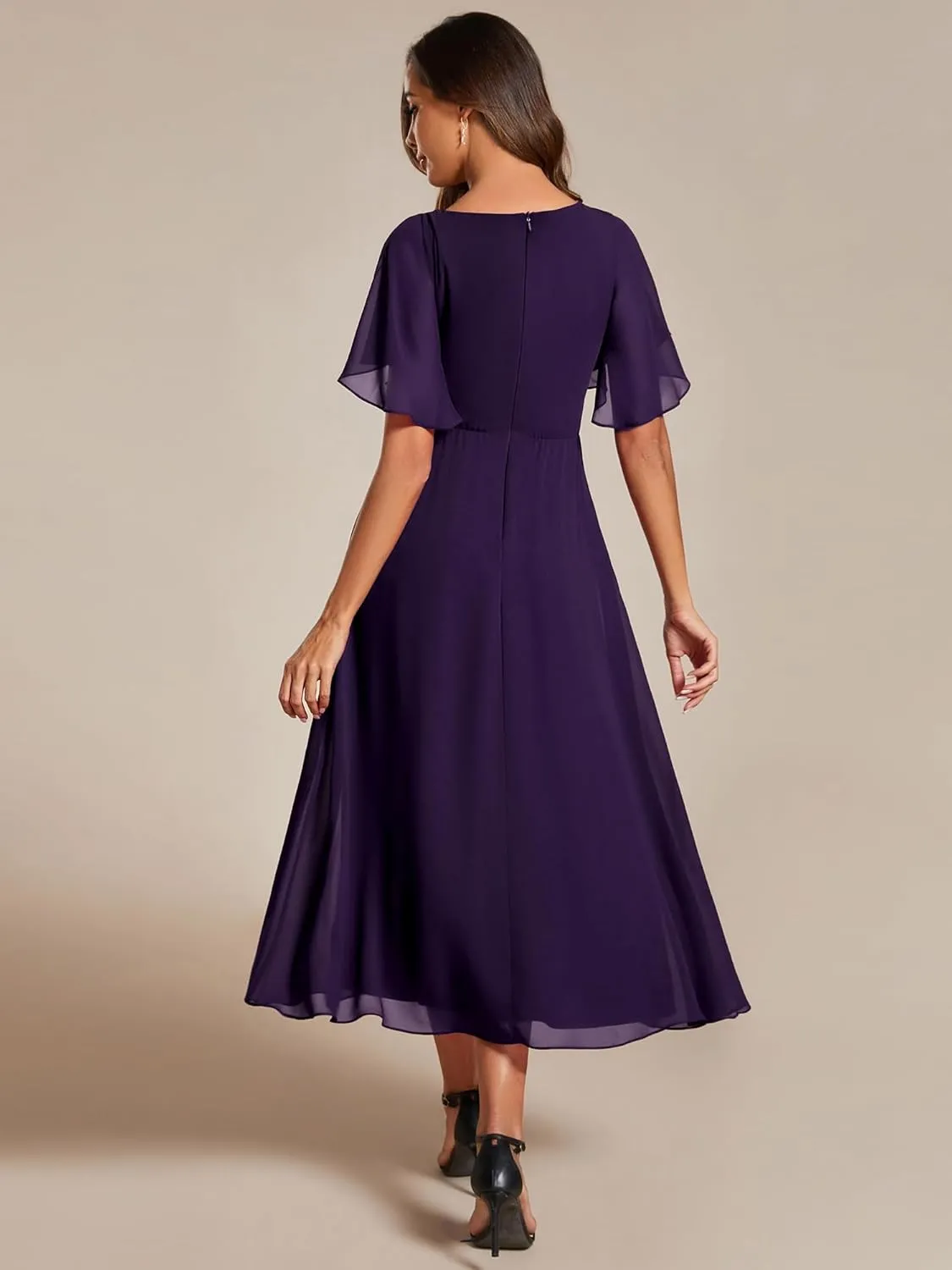 Ever-Pretty Women's Cocktail Dresses V Neck A-Line Elastic High Waist Wedding Guest Evening Party Maxi Dress 02093