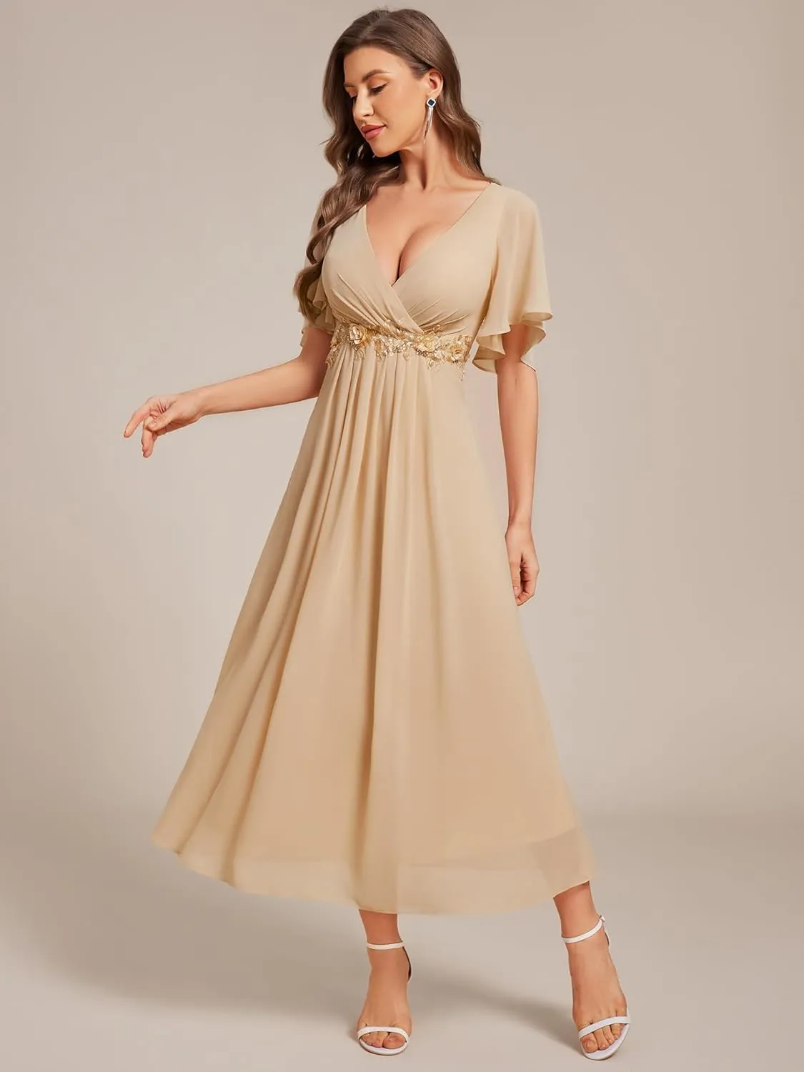 Ever-Pretty Women's Cocktail Dresses V Neck A-Line Elastic High Waist Wedding Guest Evening Party Maxi Dress 02093