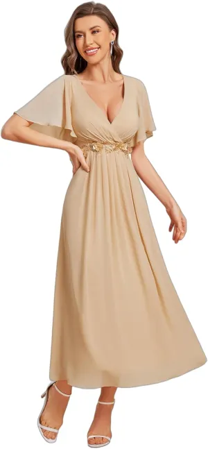 Ever-Pretty Women's Cocktail Dresses V Neck A-Line Elastic High Waist Wedding Guest Evening Party Maxi Dress 02093