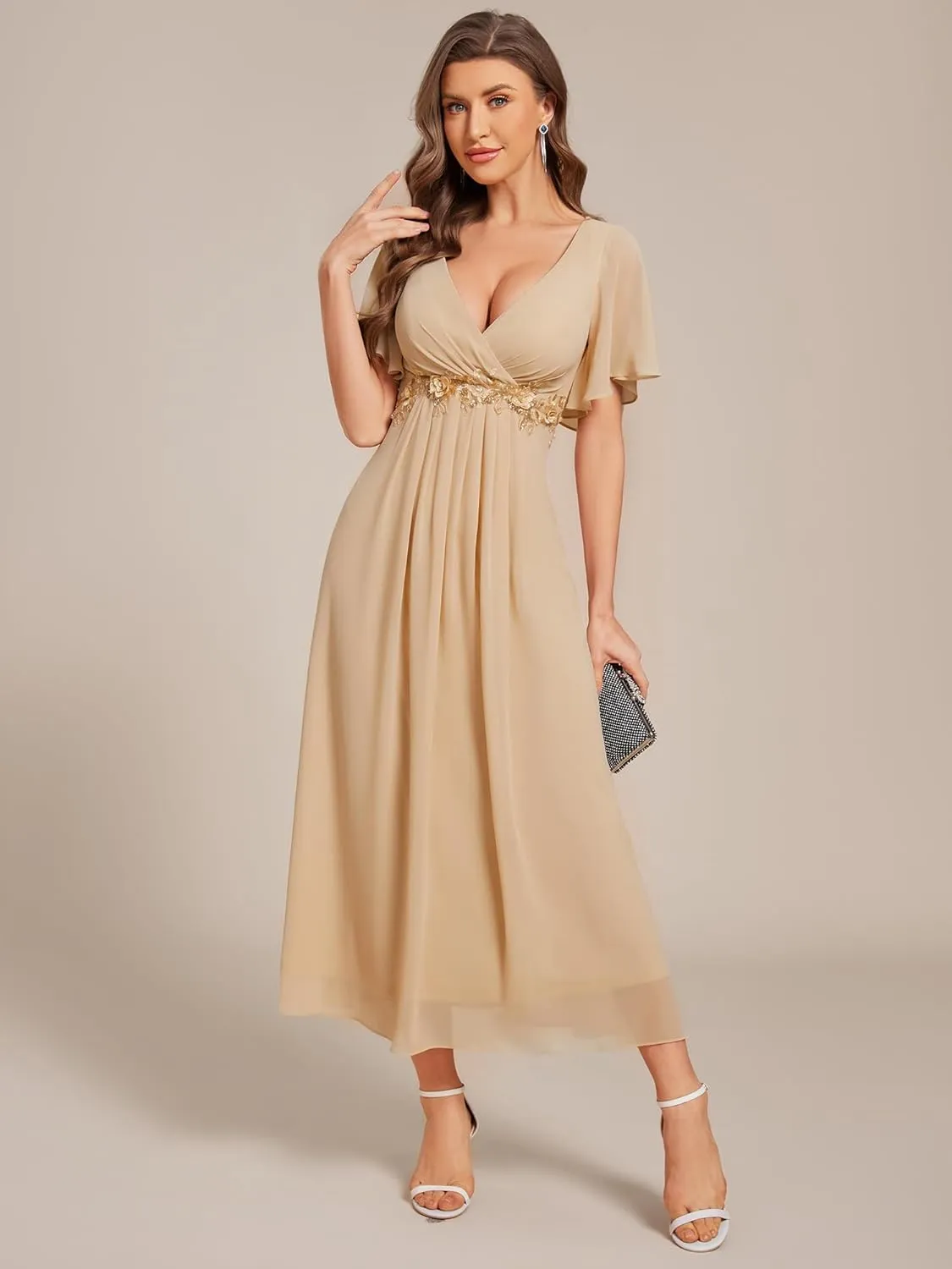 Ever-Pretty Women's Cocktail Dresses V Neck A-Line Elastic High Waist Wedding Guest Evening Party Maxi Dress 02093