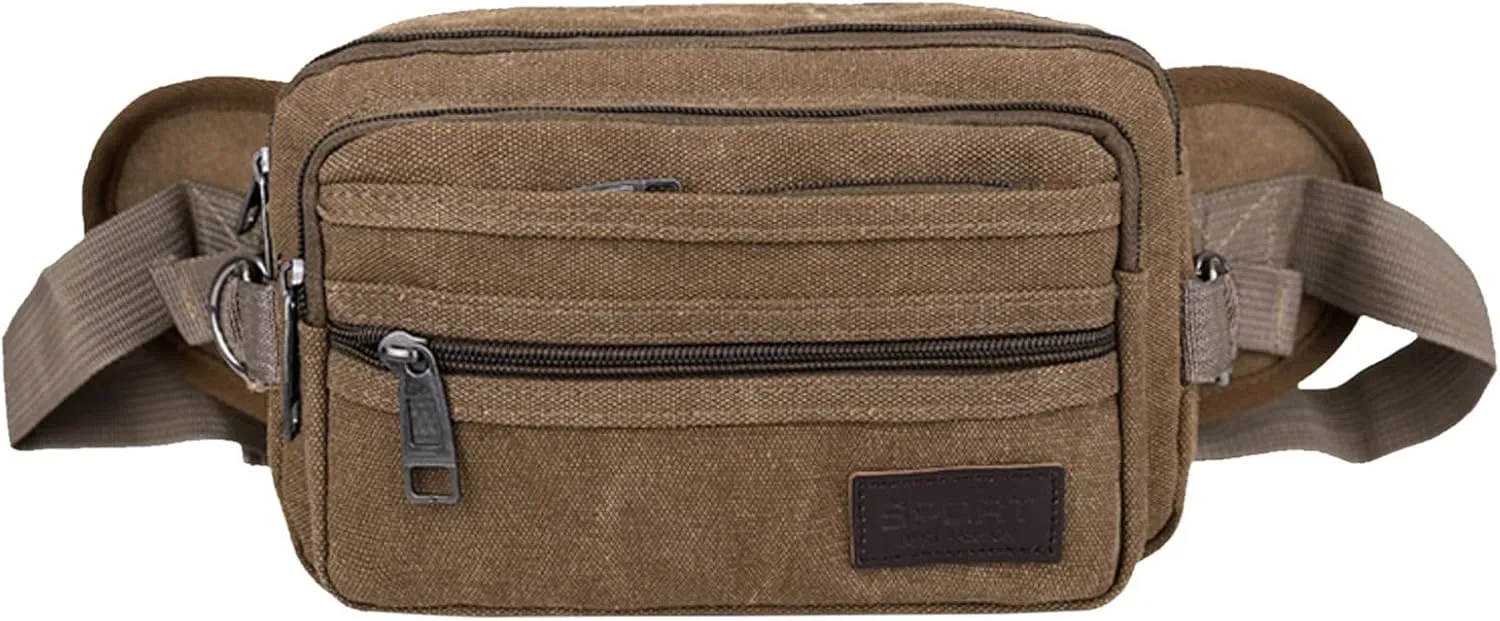 Fanny Pack for Men Women Canvas Crossbody Waist Bag Zip up Shoulder Chest Belt Phone Messenger Bag for Running Hiking