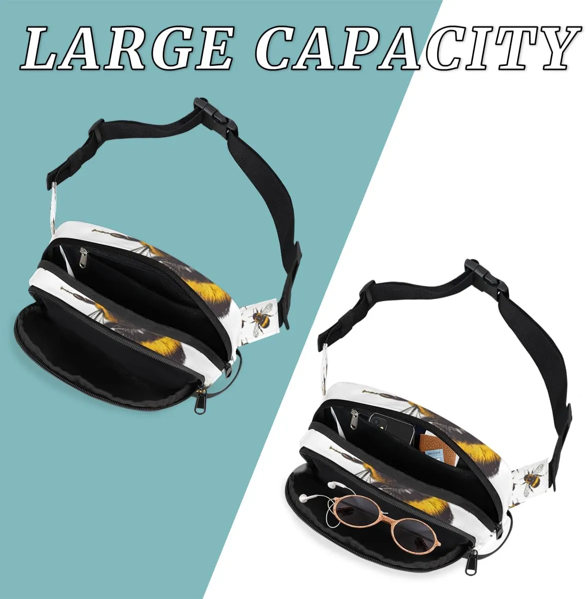 Fanny Pack for Men Women, Waterproof Sports Waist Bag Pack, Honeybees Belt Bag for Travel Hiking Running, Travel Chest Bag with Adjustable Strap, Bees