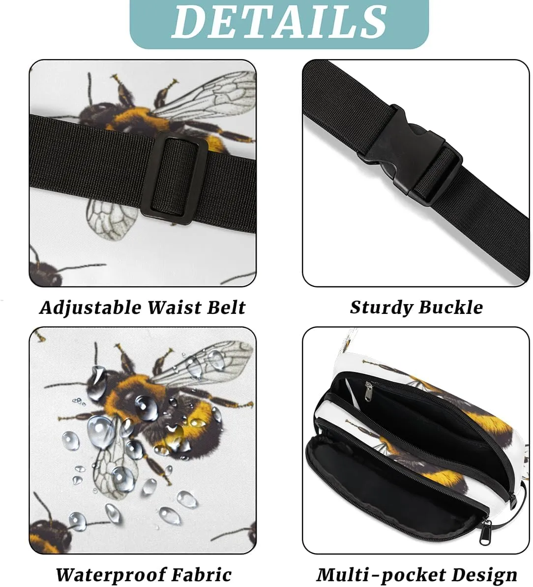 Fanny Pack for Men Women, Waterproof Sports Waist Bag Pack, Honeybees Belt Bag for Travel Hiking Running, Travel Chest Bag with Adjustable Strap, Bees