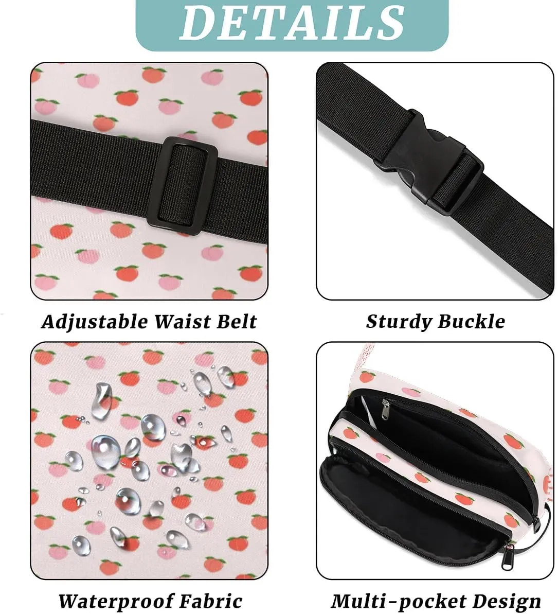 Fanny Pack for Men Women, Waterproof Sports Waist Bag Pack, Peach Belt Bag for Travel Hiking Running, Travel Chest Bag with Adjustable Strap, Sweet Peach