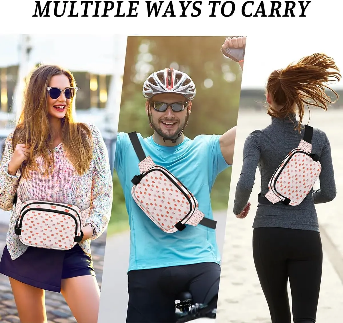 Fanny Pack for Men Women, Waterproof Sports Waist Bag Pack, Peach Belt Bag for Travel Hiking Running, Travel Chest Bag with Adjustable Strap, Sweet Peach
