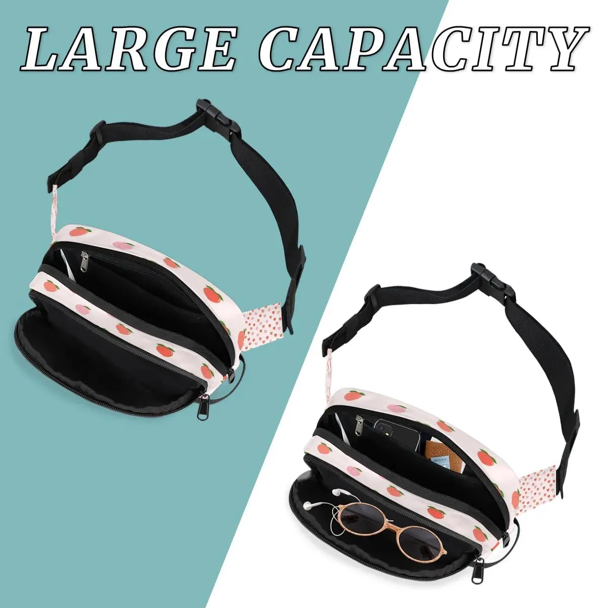 Fanny Pack for Men Women, Waterproof Sports Waist Bag Pack, Peach Belt Bag for Travel Hiking Running, Travel Chest Bag with Adjustable Strap, Sweet Peach