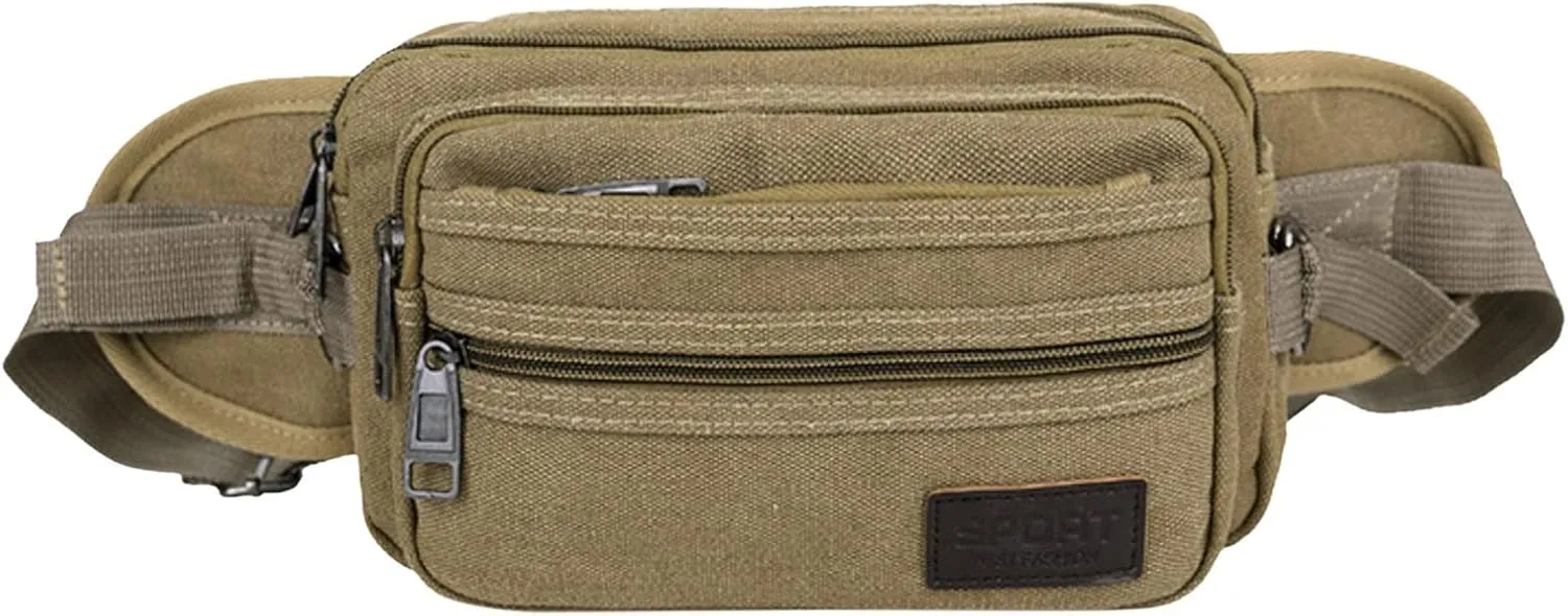 Fanny Pack for Women Men Canvas Crossbody Waist Bag Zip up Shoulder Chest Belt Phone Messenger Bag for Running Hiking
