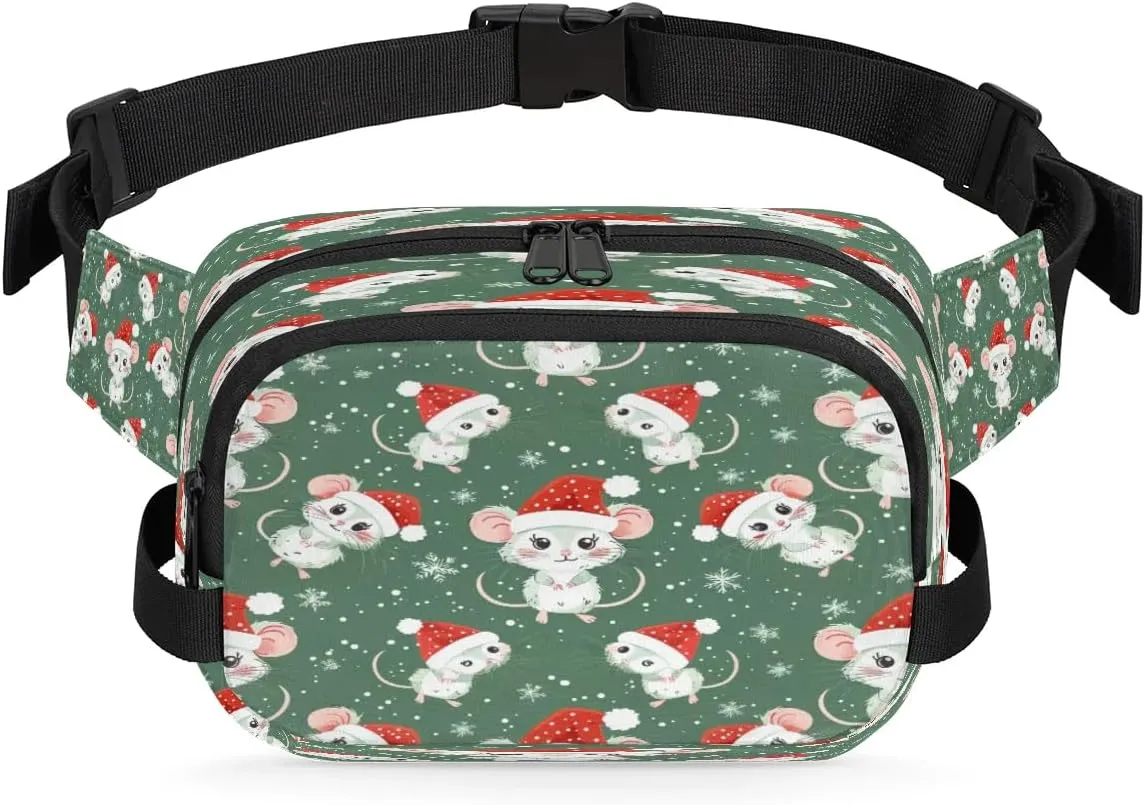 Fanny Pack for Women Men Unisex, Christmas Mouses Pattern Waist Packs Casual Crossbody Belt Bags with Adjustable Strap for Sports Running Hiking