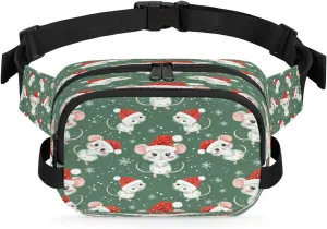 Fanny Pack for Women Men Unisex, Christmas Mouses Pattern Waist Packs Casual Crossbody Belt Bags with Adjustable Strap for Sports Running Hiking