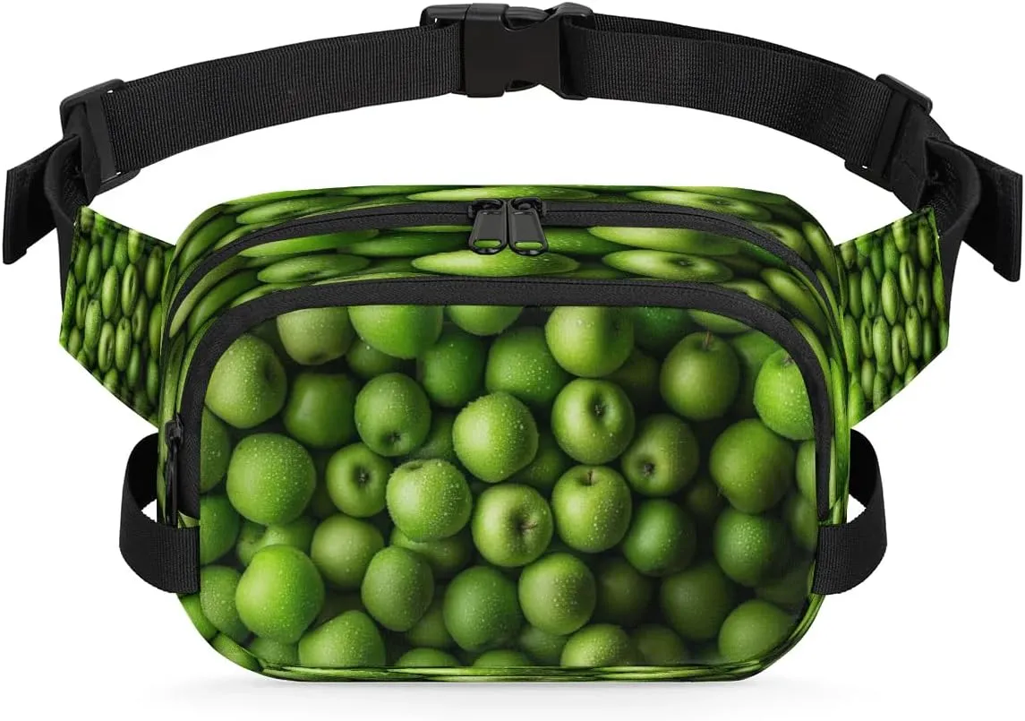 Fanny Pack for Women Men Unisex, Green Apples Waist Packs Casual Crossbody Belt Bags with Adjustable Strap for Sports Running Hiking