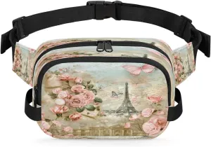 Fanny Pack for Women Men Unisex, Romantic France Postcard Waist Packs Casual Crossbody Belt Bags with Adjustable Strap for Sports Running Hiking