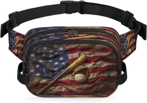 Fanny Pack for Women Men Unisex, Vintage Baseball American Flags Waist Packs Casual Crossbody Belt Bags with Adjustable Strap for Sports Running Hiking