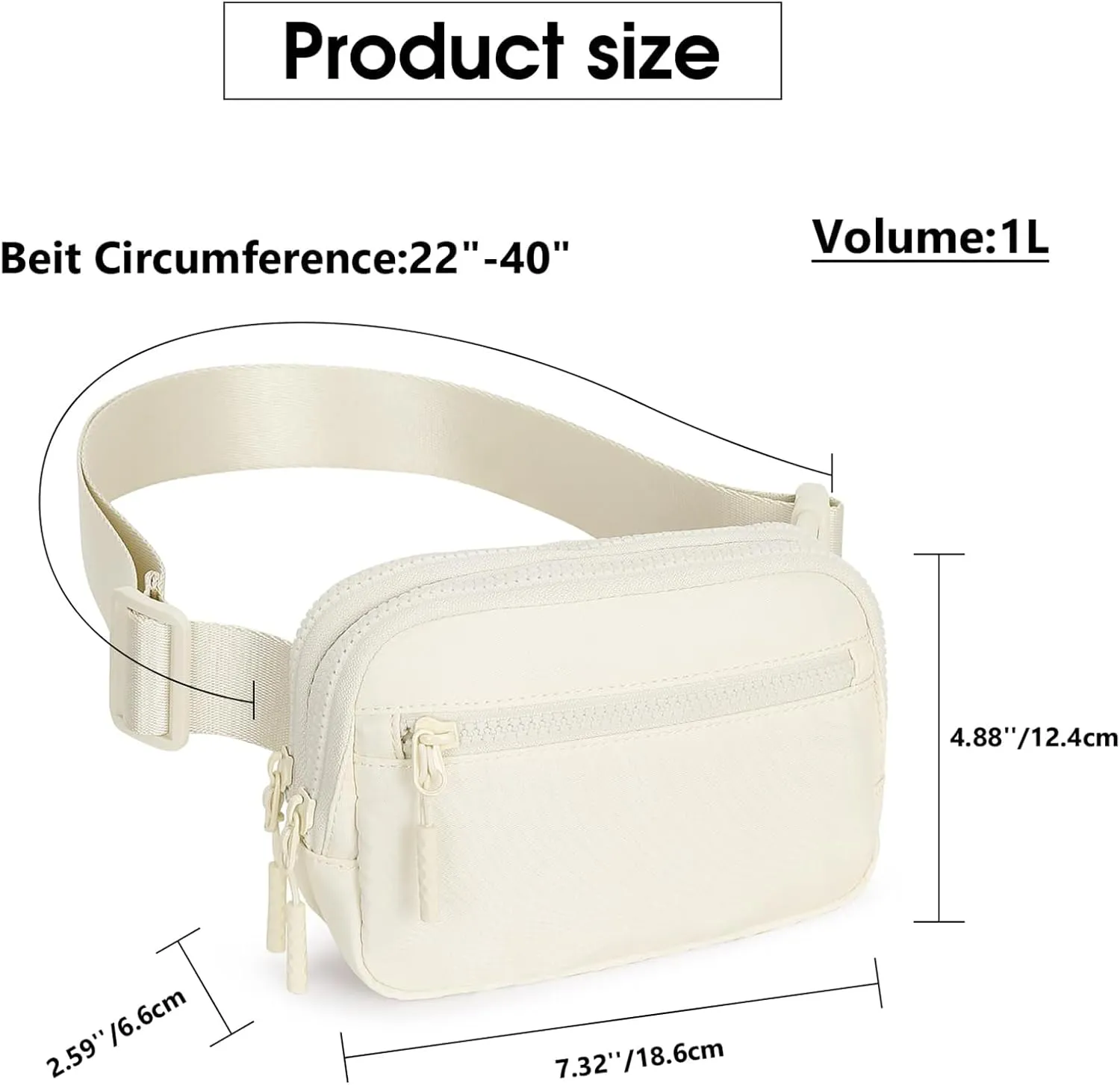Fanny Packs for Women Men, Belt Bag with 4 Zipper Pockets, Fashion Waist Packs, Lightweight Crossbody Bags with Adjustable Strap for Workout/Running/Hiking (Beige)