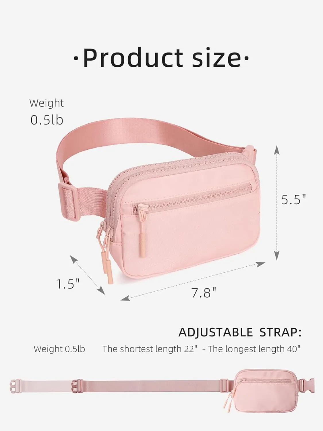 Fanny Packs for Women Men, Belt Bag with 4 Zipper Pockets, Fashion Waist Packs, Lightweight Crossbody Bags with Adjustable Strap for Workout/Running/Hiking (Pink)
