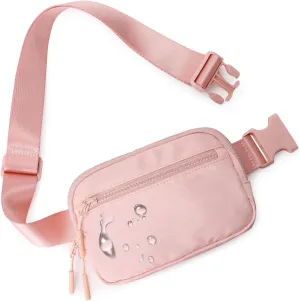 Fanny Packs for Women Men, Belt Bag with 4 Zipper Pockets, Fashion Waist Packs, Lightweight Crossbody Bags with Adjustable Strap for Workout/Running/Hiking (Pink)