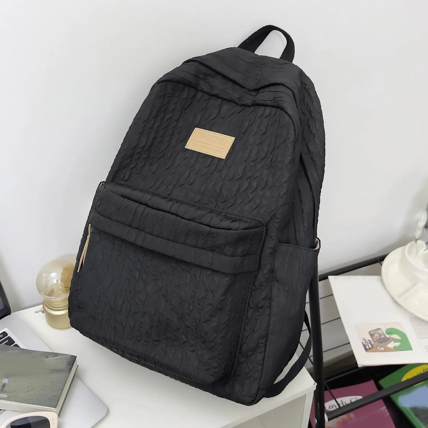 Fashion Cloth Canvas Backpack for Women Waterproof Nylon Anti-Theft Rucksack Fashion Bags for Travel Work Gift(Black)