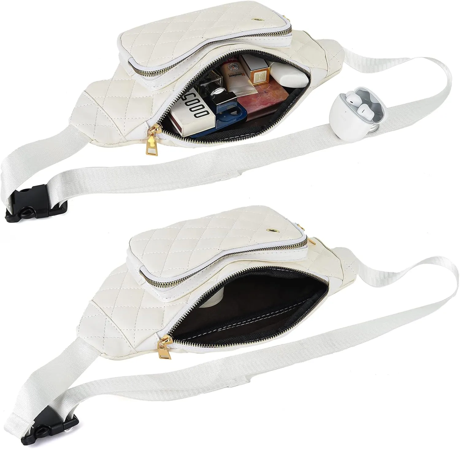 Fashion Waist Packs for Men Women Waist Bags Quilted Belt Bag Bum Bags Crossbody Waist Bag Purse for Sports Workout Traveling Running Casual Bag,White