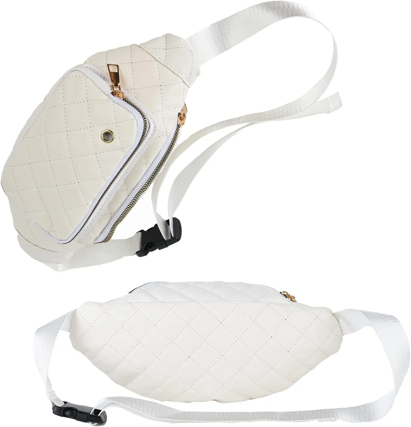 Fashion Waist Packs for Men Women Waist Bags Quilted Belt Bag Bum Bags Crossbody Waist Bag Purse for Sports Workout Traveling Running Casual Bag,White