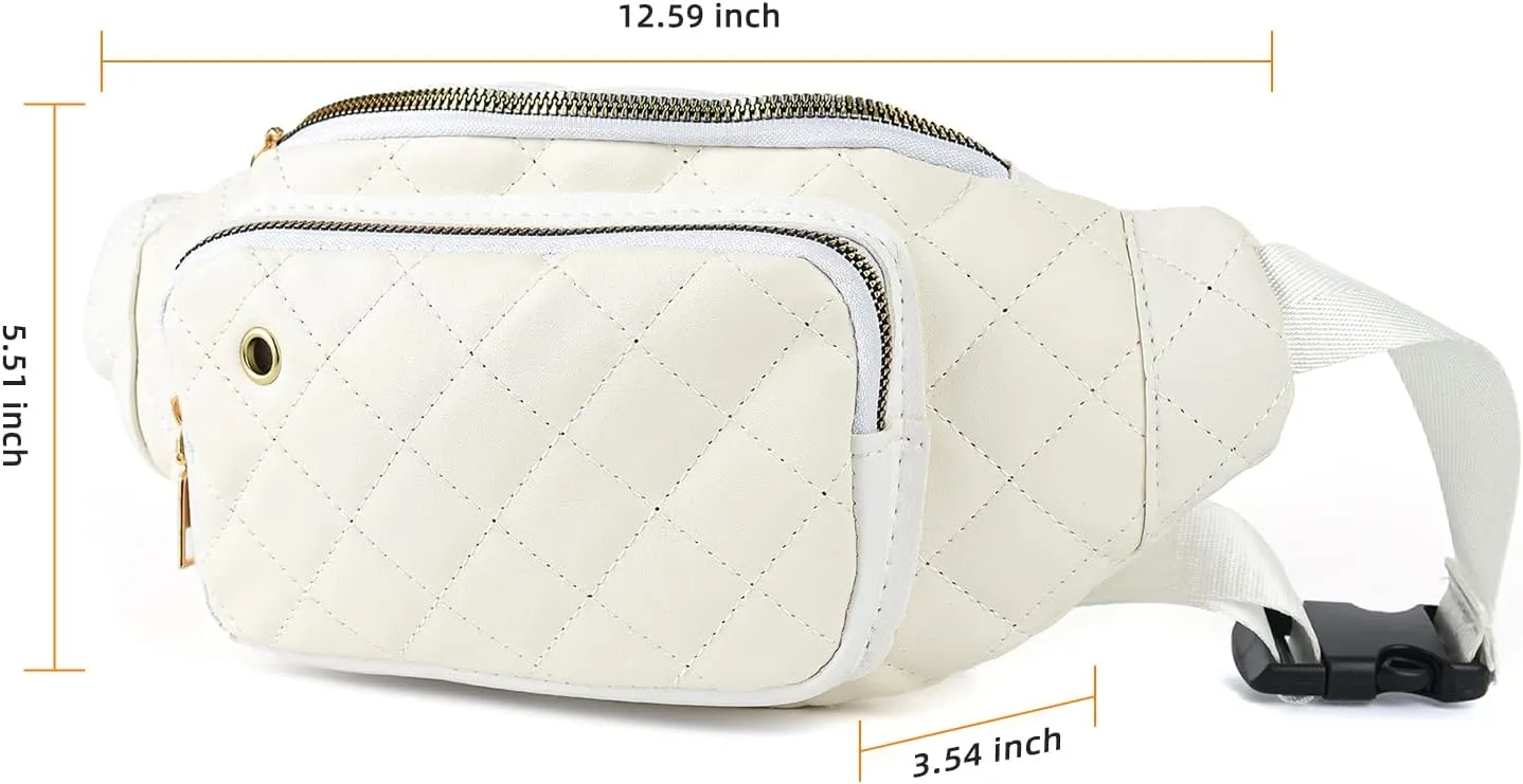 Fashion Waist Packs for Men Women Waist Bags Quilted Belt Bag Bum Bags Crossbody Waist Bag Purse for Sports Workout Traveling Running Casual Bag,White