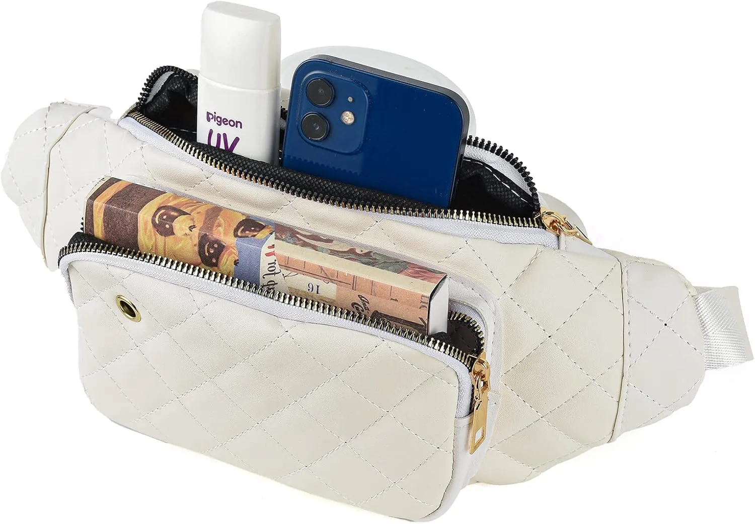 Fashion Waist Packs for Men Women Waist Bags Quilted Belt Bag Bum Bags Crossbody Waist Bag Purse for Sports Workout Traveling Running Casual Bag,White
