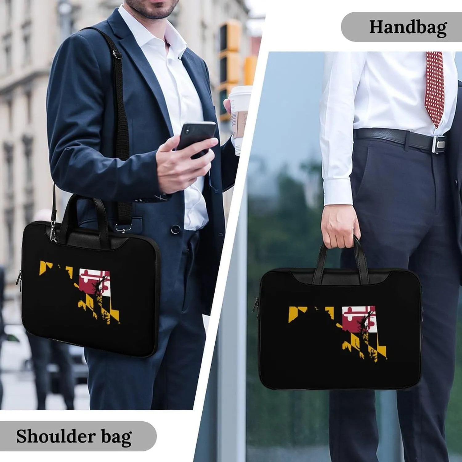 Flag Map of Maryland Leather Bag Laptop Case Slim Water Resistant Computer Bags with Handle Briefcase for Work