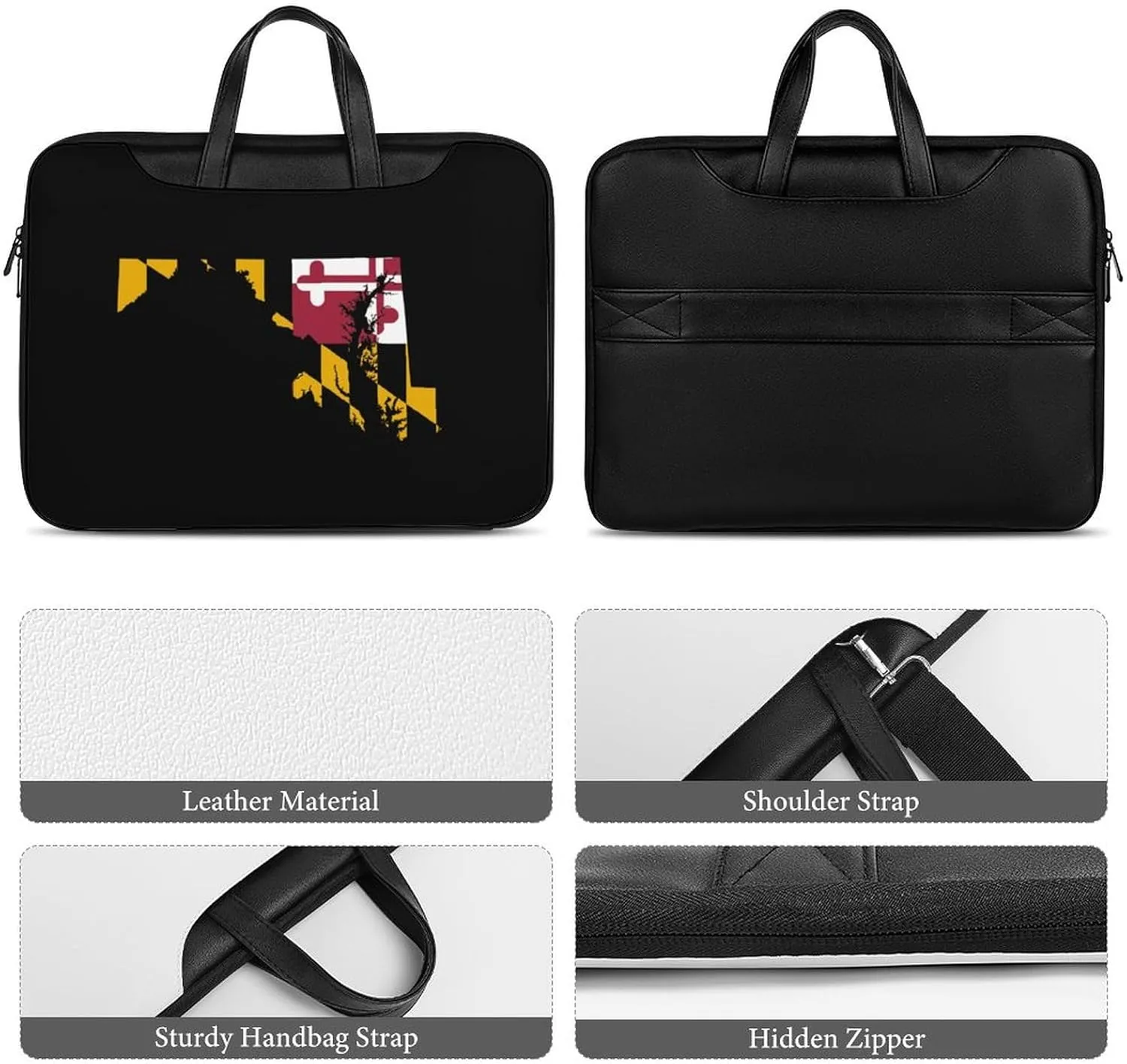 Flag Map of Maryland Leather Bag Laptop Case Slim Water Resistant Computer Bags with Handle Briefcase for Work