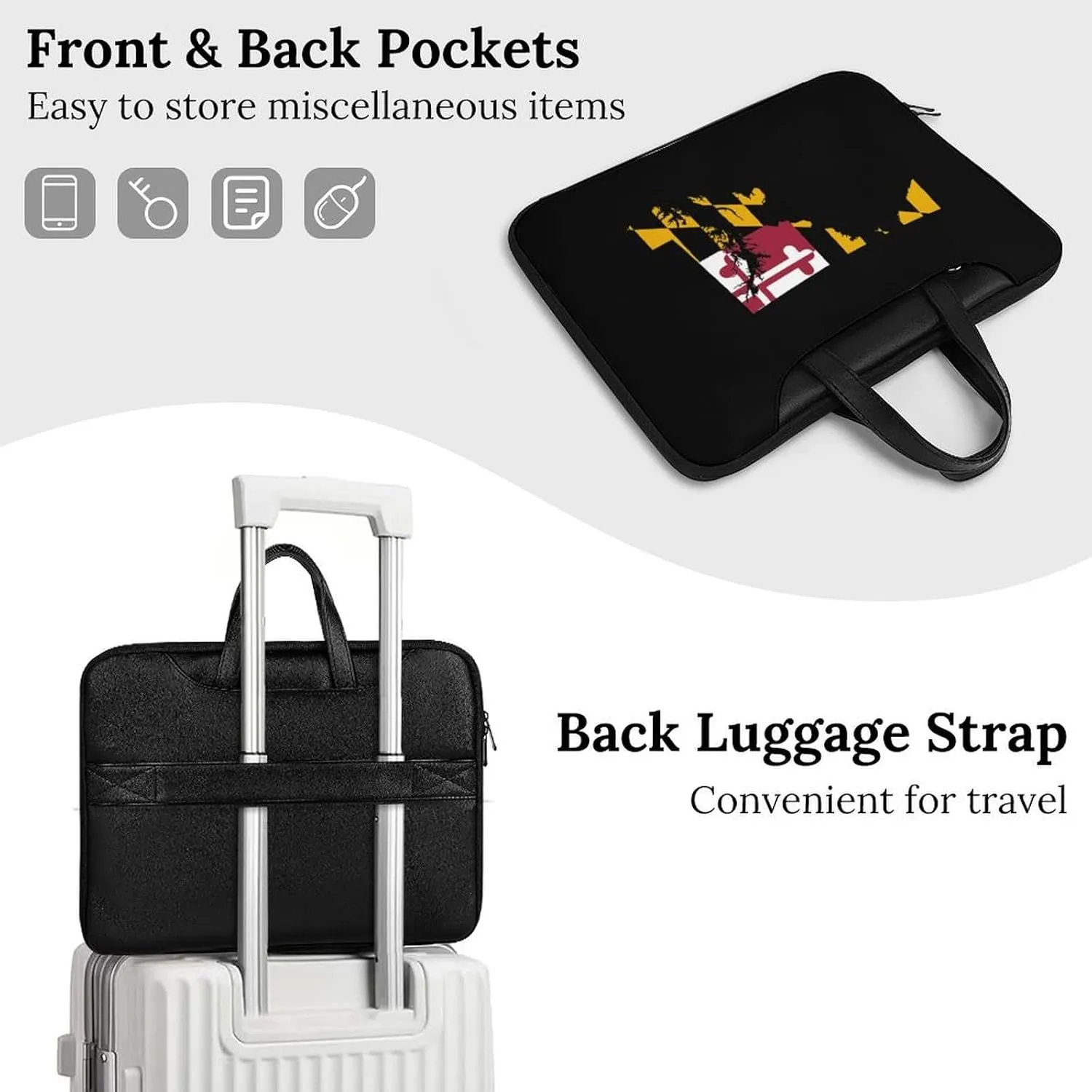Flag Map of Maryland Leather Bag Laptop Case Slim Water Resistant Computer Bags with Handle Briefcase for Work