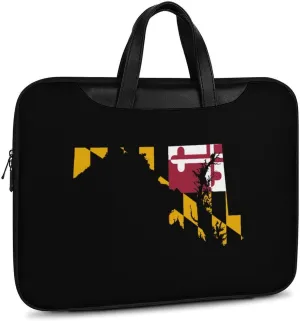 Flag Map of Maryland Leather Bag Laptop Case Slim Water Resistant Computer Bags with Handle Briefcase for Work