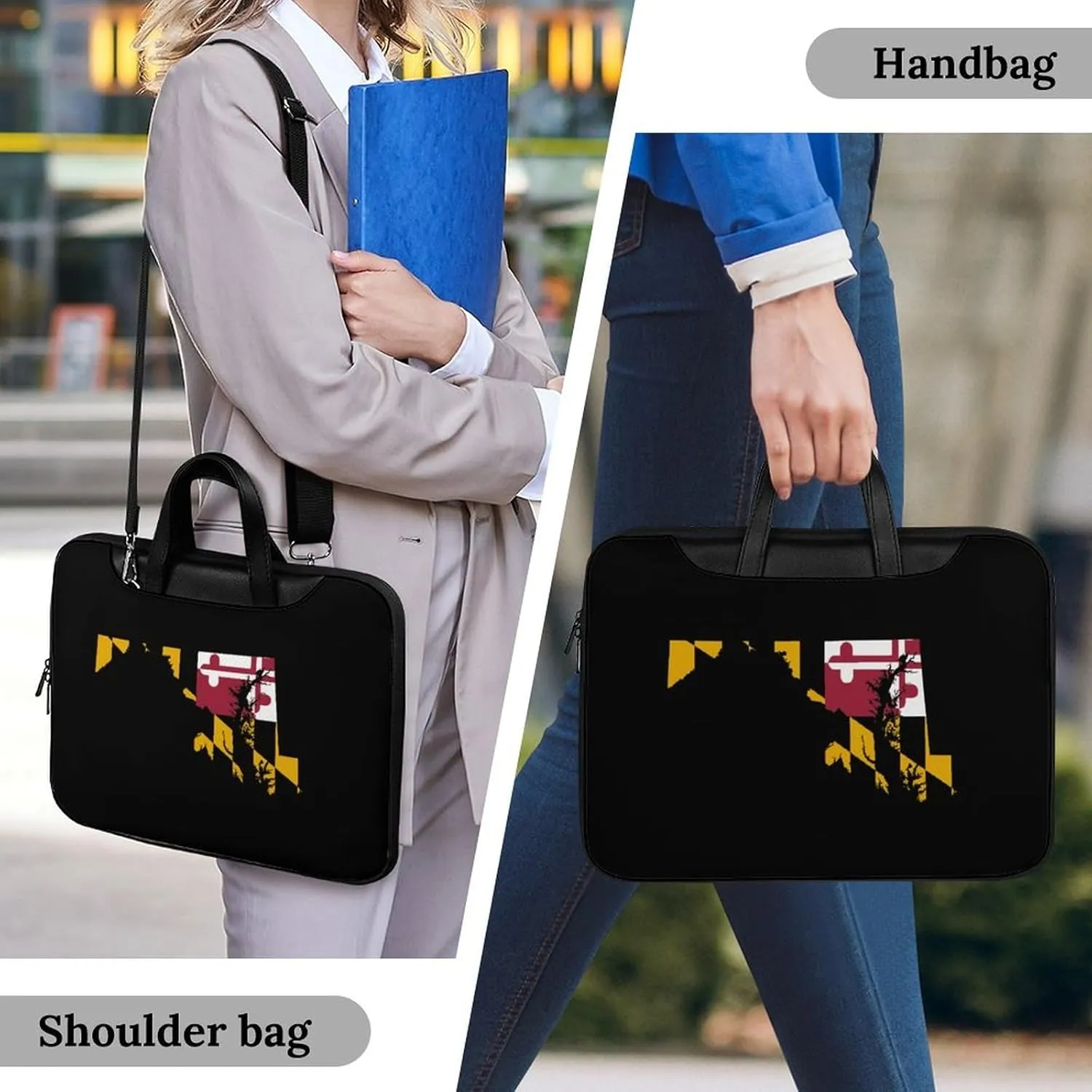 Flag Map of Maryland Leather Bag Laptop Case Slim Water Resistant Computer Bags with Handle Briefcase for Work