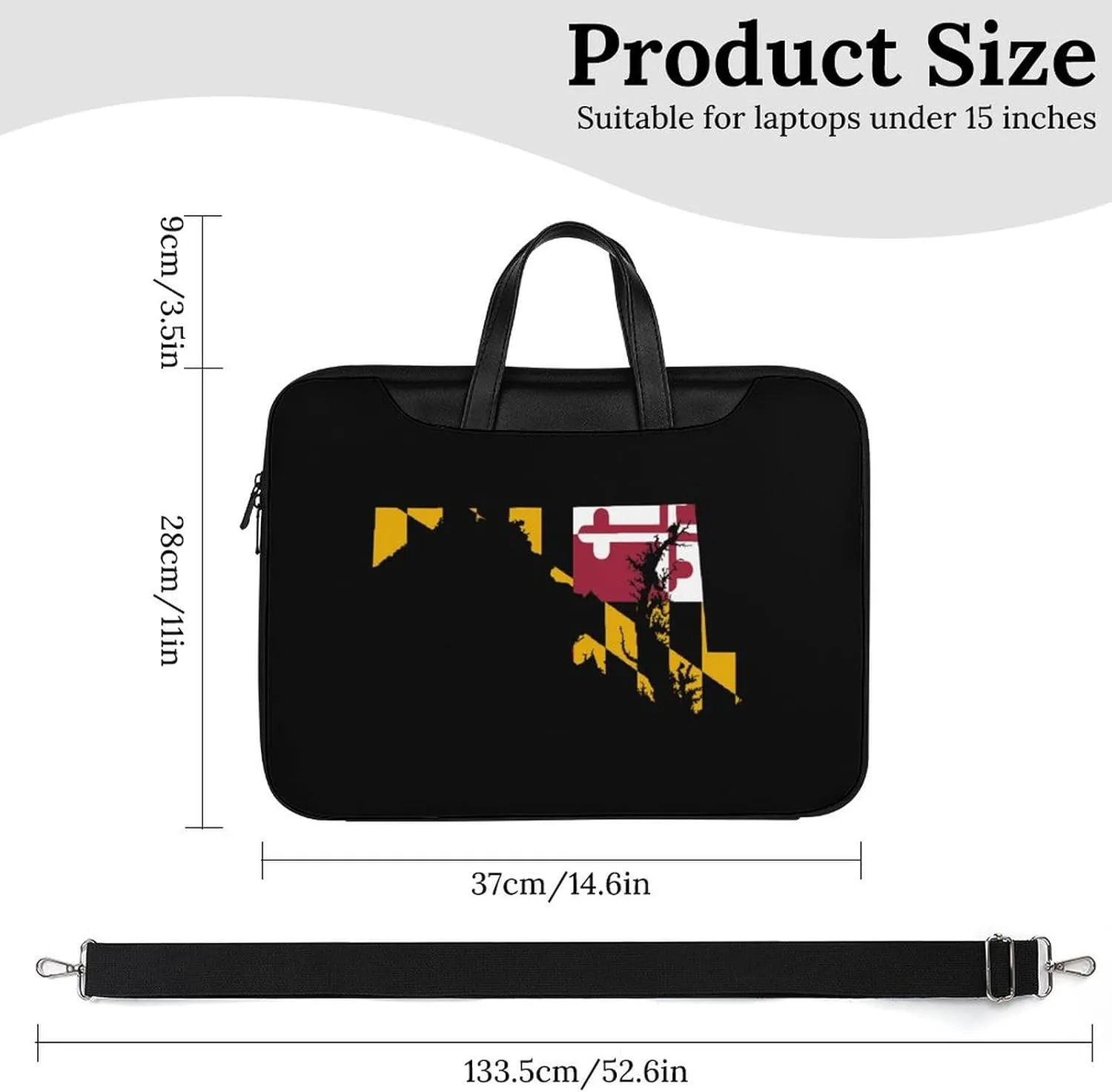 Flag Map of Maryland Leather Bag Laptop Case Slim Water Resistant Computer Bags with Handle Briefcase for Work