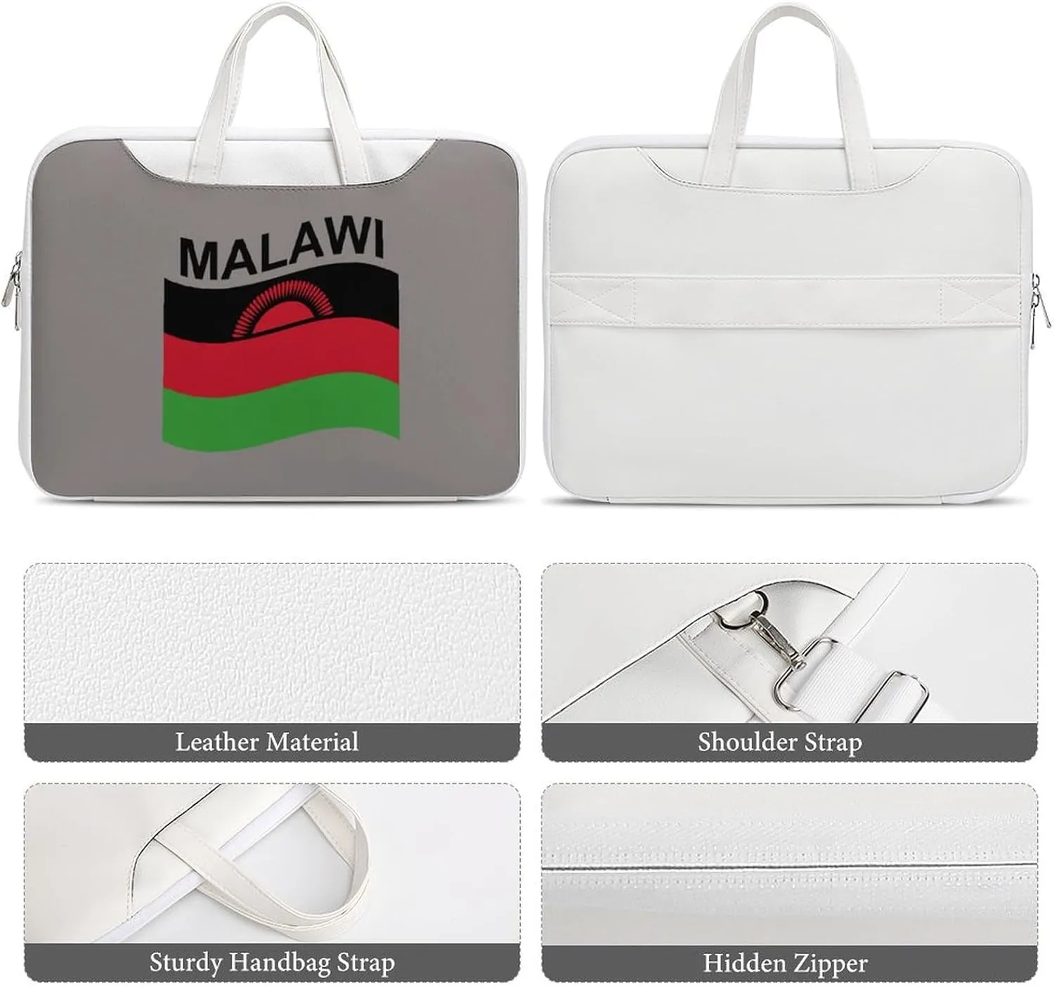 Flag of Malawi Leather Bag Laptop Case Slim Water Resistant Computer Bags with Handle Briefcase for Work
