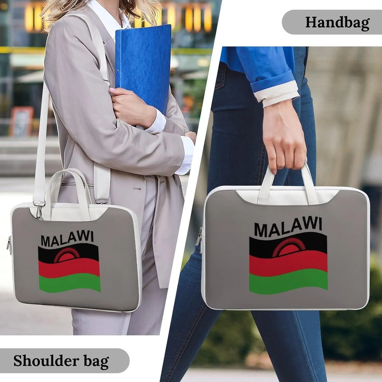 Flag of Malawi Leather Bag Laptop Case Slim Water Resistant Computer Bags with Handle Briefcase for Work