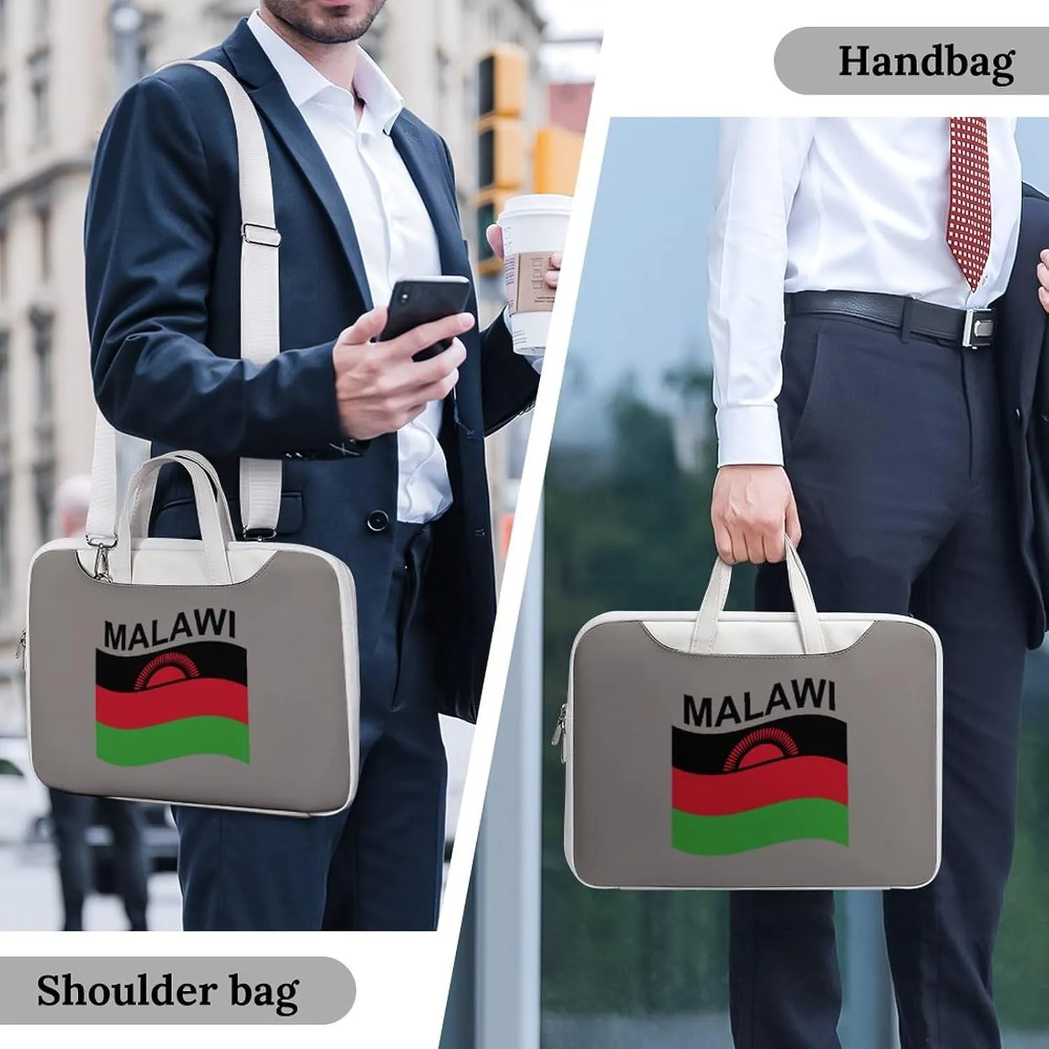 Flag of Malawi Leather Bag Laptop Case Slim Water Resistant Computer Bags with Handle Briefcase for Work