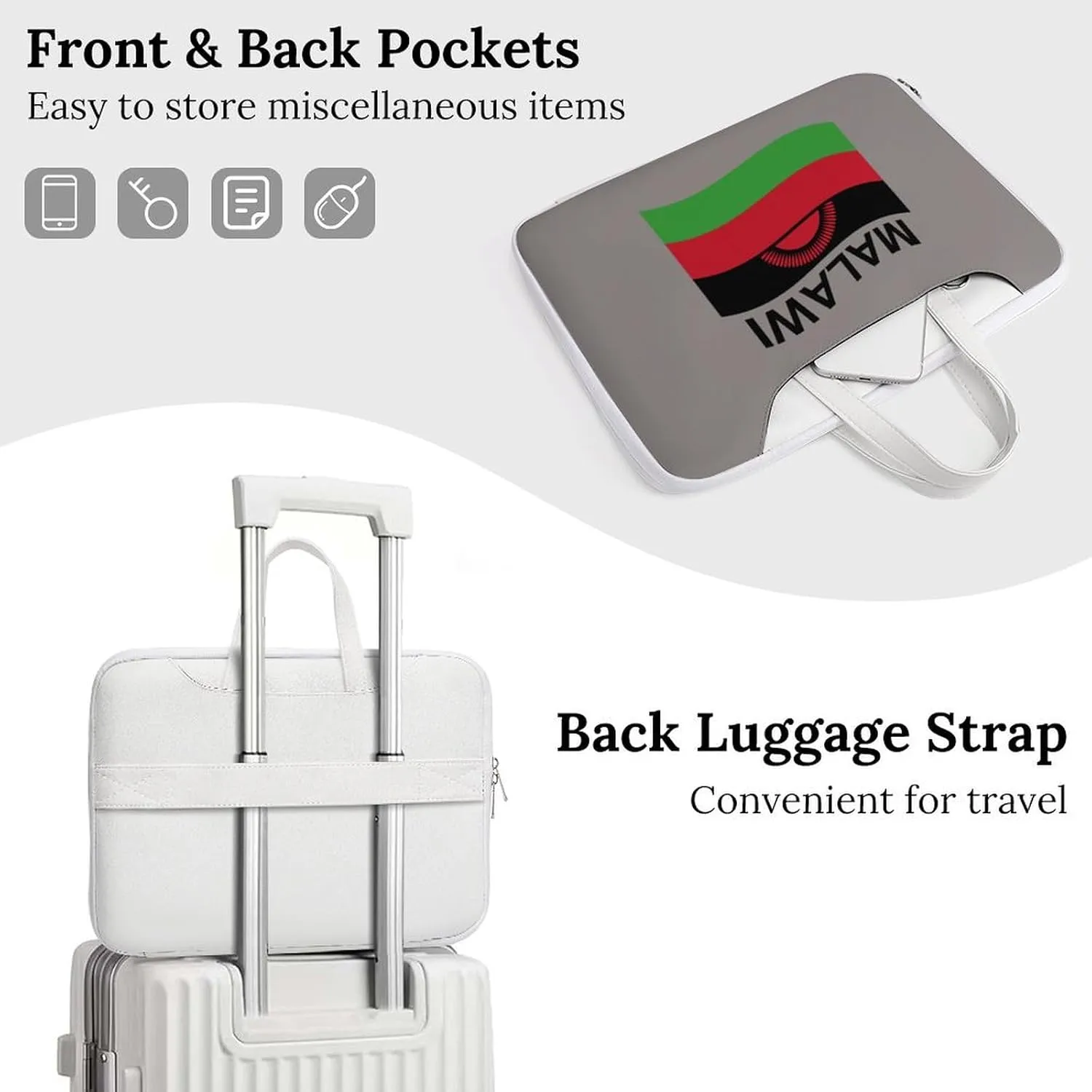 Flag of Malawi Leather Bag Laptop Case Slim Water Resistant Computer Bags with Handle Briefcase for Work