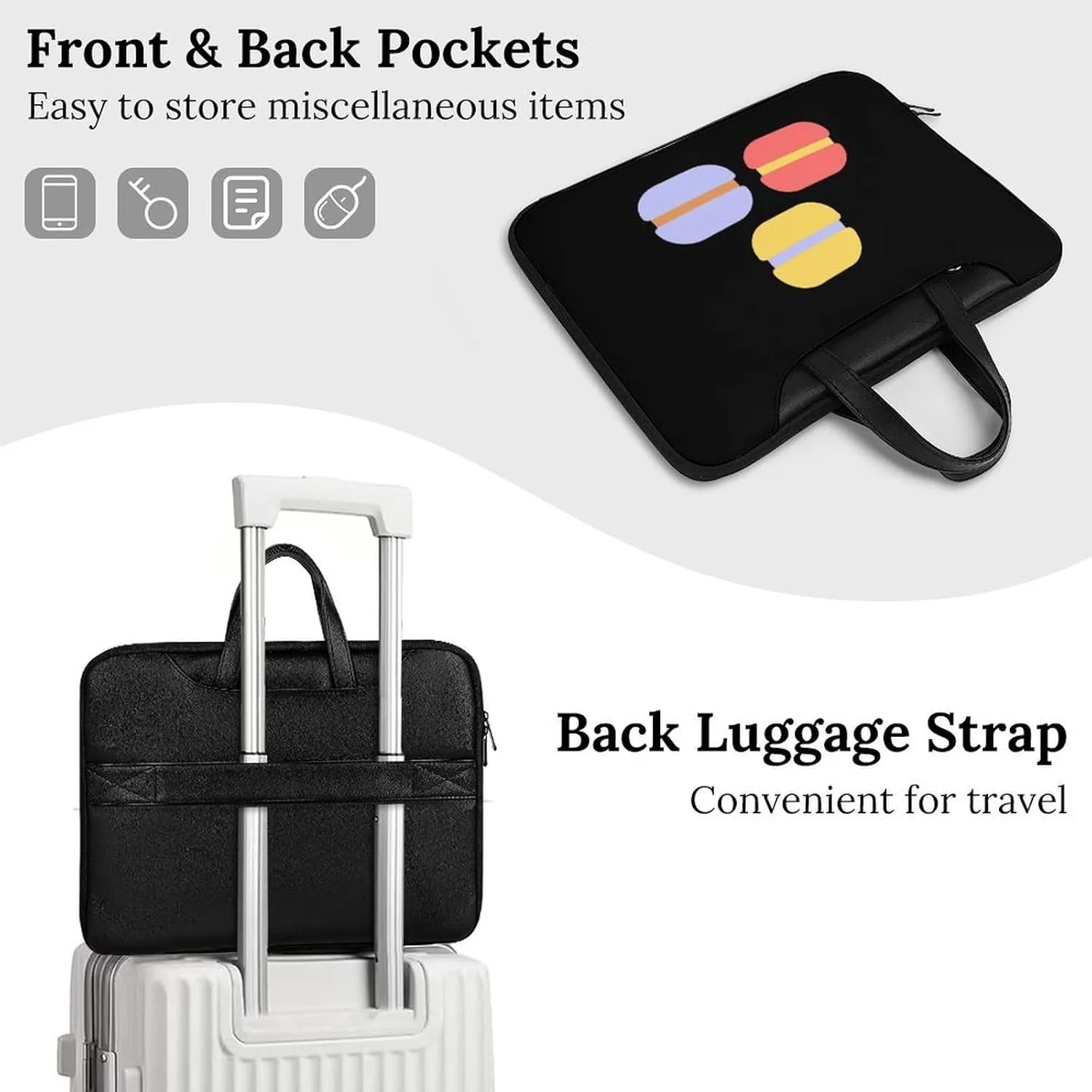 Flat Macarons Leather Bag Laptop Case Slim Water Resistant Computer Bags with Handle Briefcase for Work