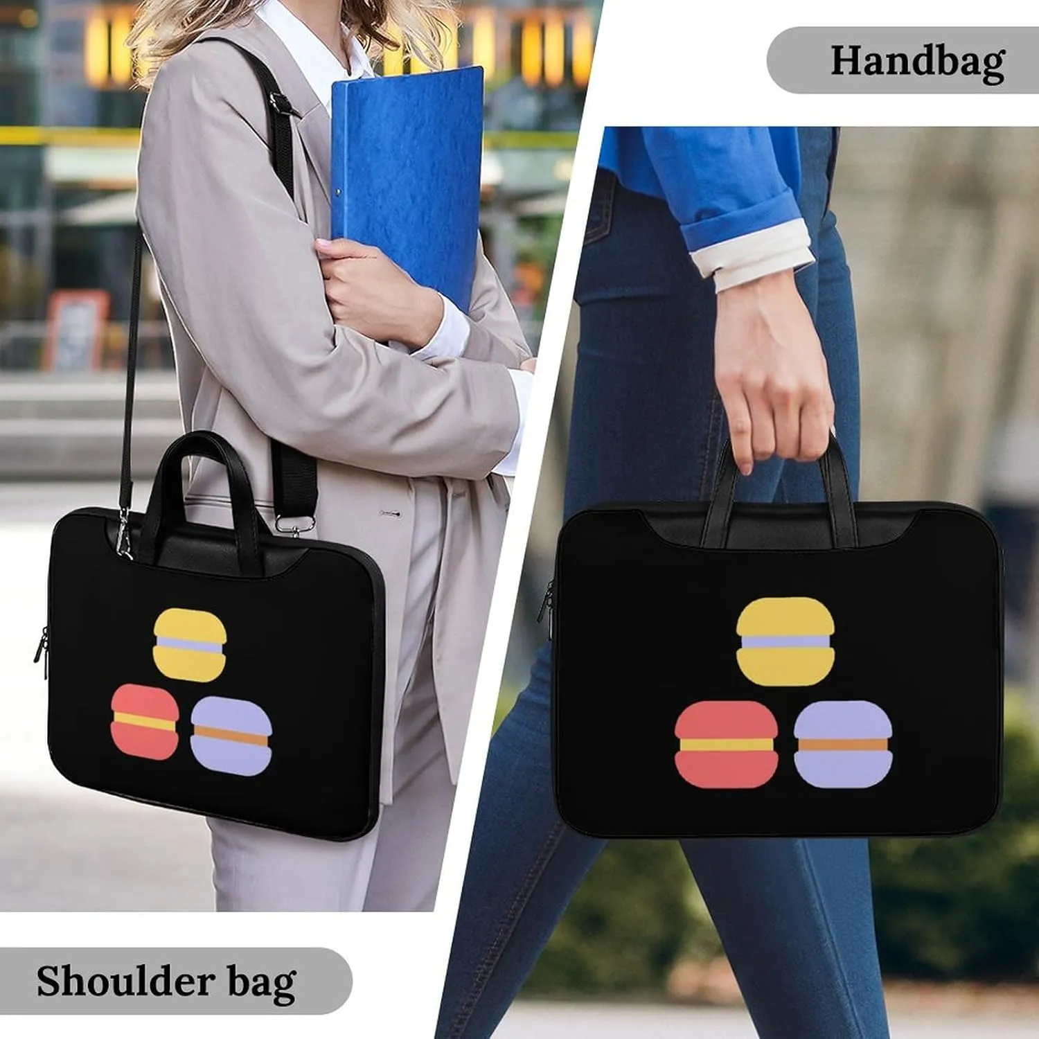 Flat Macarons Leather Bag Laptop Case Slim Water Resistant Computer Bags with Handle Briefcase for Work